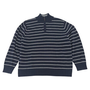 LL Bean 1/4 Zip 100% Cotton Sweater Blue White Striped Long Sleeve Men's Size XL